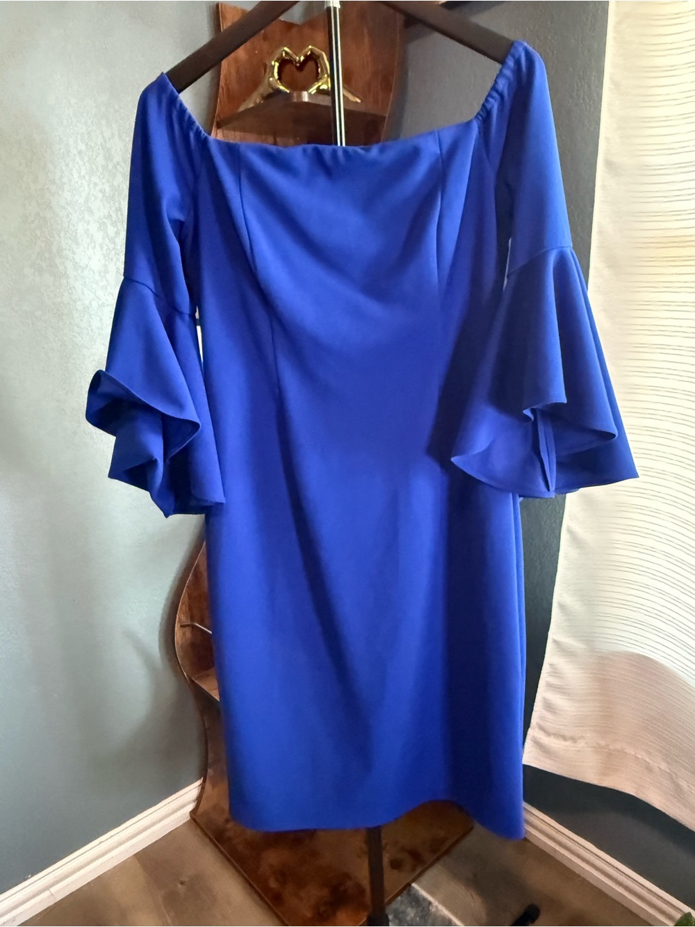 Vince Camuto Off-Shoulder Dress in Royal Blue with Ruffle Sleeves